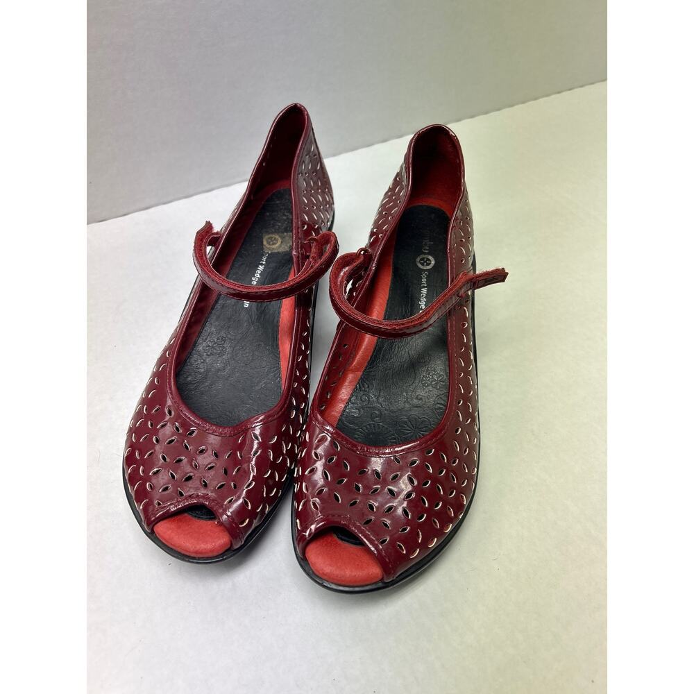 Women's Red Peep-Toe Mary Jane Flats